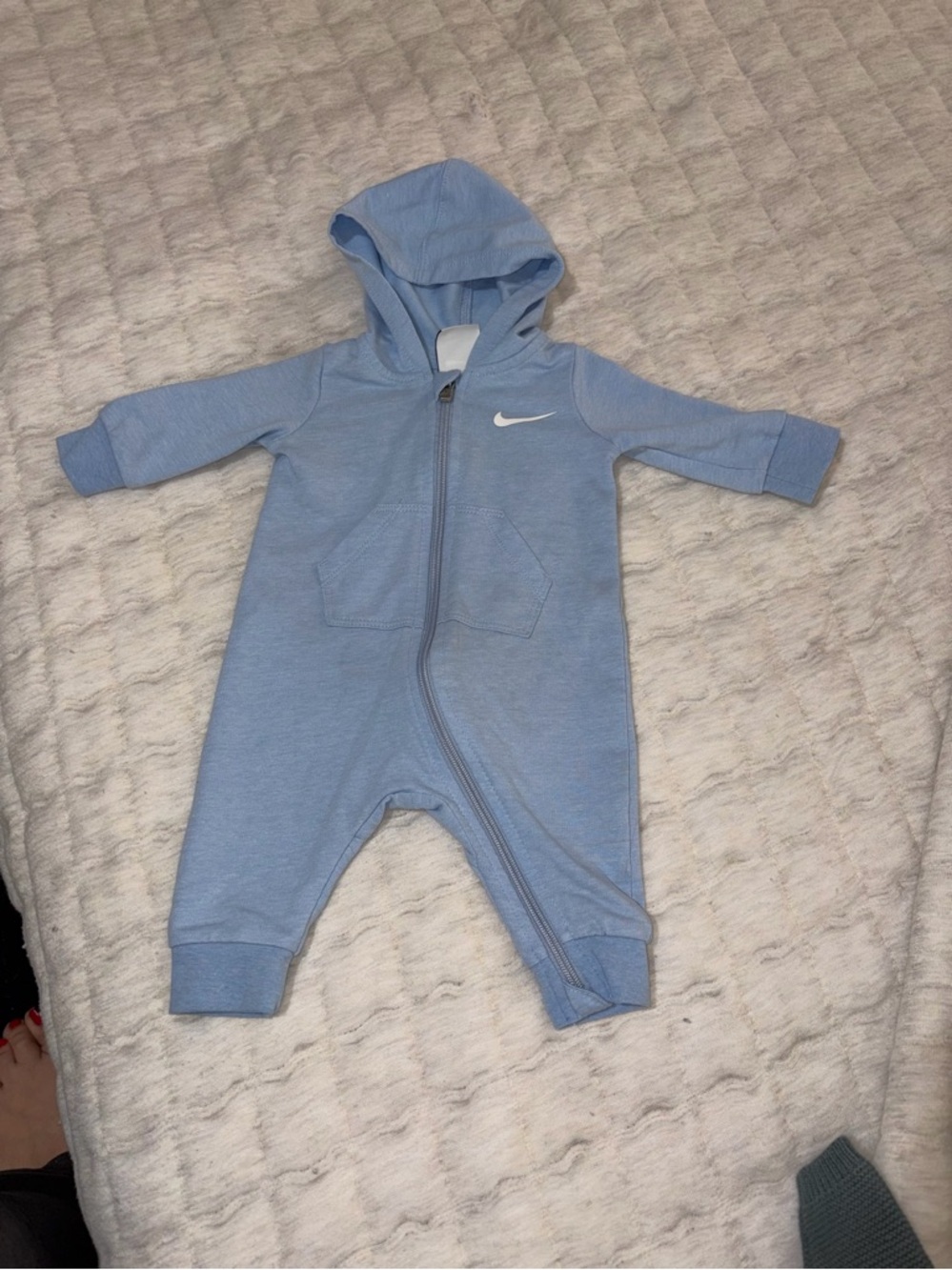 Nike Light Blue Hooded Baby One-Piece Romper